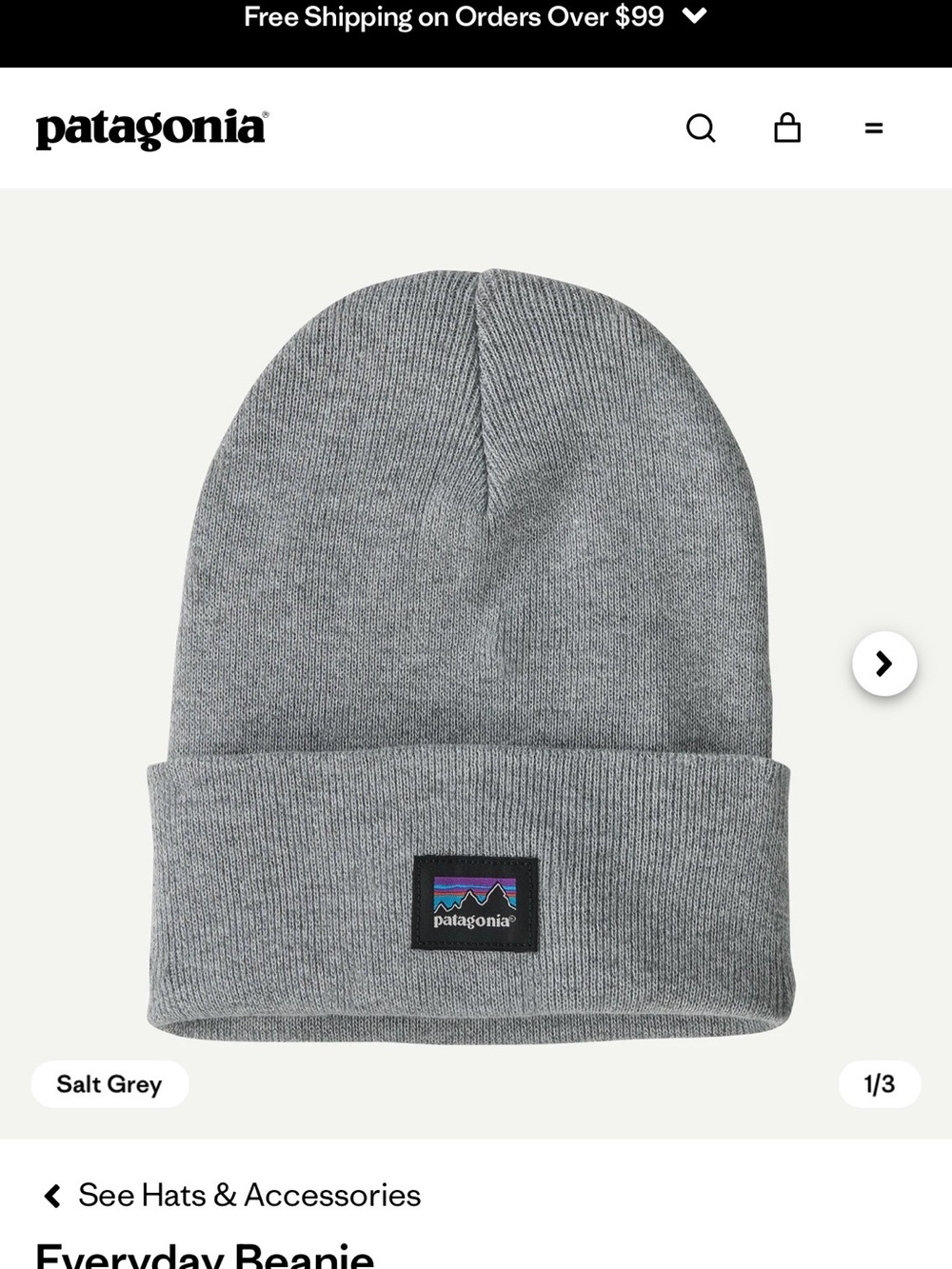 Patagonia Salt Grey Knit Cuffed Beanie
